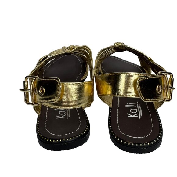 Vintage Kalli Gold Metallic Gladiator Sandals Adjustable Buckle Straps - Picture 3 of 9